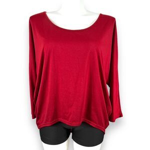 Womens Shirt Top Dolman Sleeve Pullover Hi Low Slouch Fit Red XXL